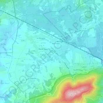 Mapa topográfico Évette, altitude, relevo