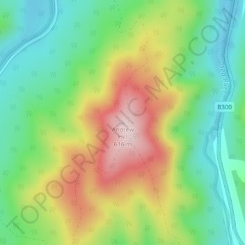 Mapa topográfico Andrew Hill, altitude, relevo