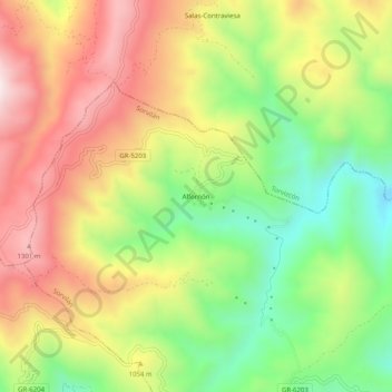 Mapa topográfico Alfornón, altitude, relevo