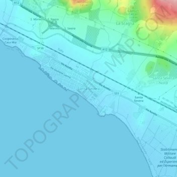 Mapa topográfico Santa Severa, altitude, relevo
