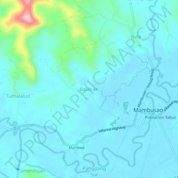 Mapa topográfico Balat-an, altitude, relevo