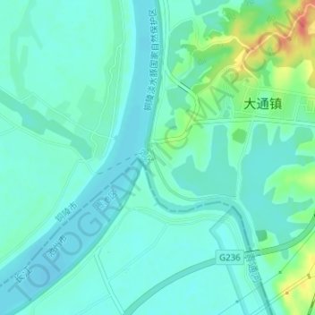 Mapa topográfico 大通古镇, altitude, relevo