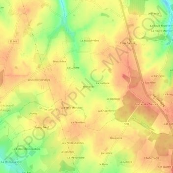Mapa topográfico Merveille, altitude, relevo