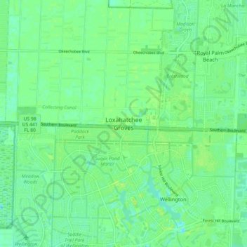 Mapa topográfico Loxahatchee Groves, altitude, relevo