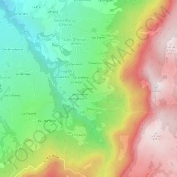 Mapa topográfico Cornat, altitude, relevo