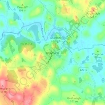 Mapa topográfico Ballyhaise, altitude, relevo