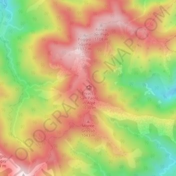Mapa topográfico San Paolo in Alpe, altitude, relevo