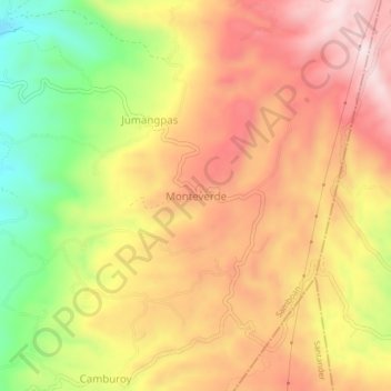 Mapa topográfico Monteverde, altitude, relevo