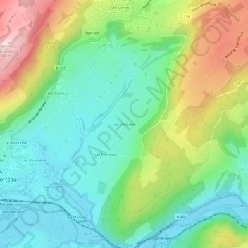 Mapa topográfico Les Chezières, altitude, relevo