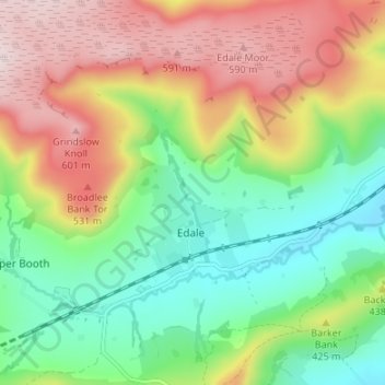 Mapa topográfico Grindsbrook Booth, altitude, relevo
