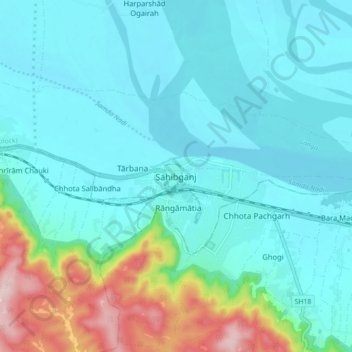 Mapa topográfico Sahibganj, altitude, relevo