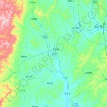 Mapa topográfico 沁县, altitude, relevo