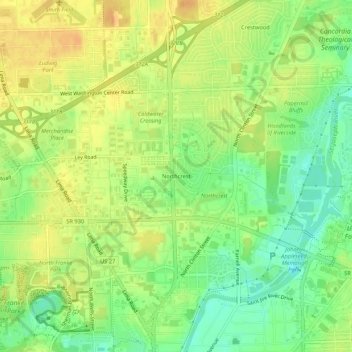 Mapa topográfico Northcrest, altitude, relevo