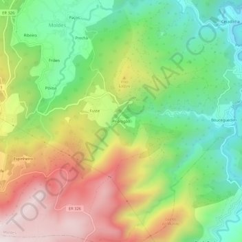 Mapa topográfico Pedrogão, altitude, relevo