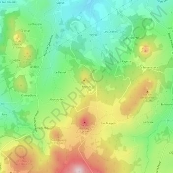 Mapa topográfico Beyssac, altitude, relevo