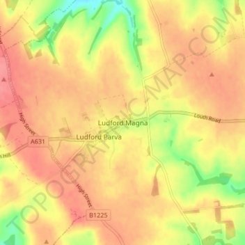Mapa topográfico Ludford Magna, altitude, relevo