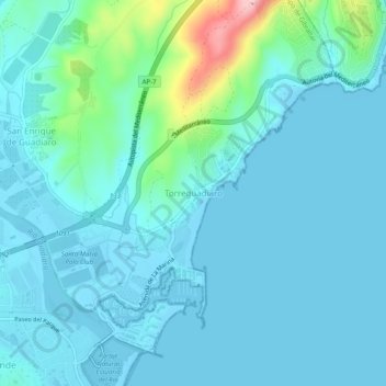 Mapa topográfico Torreguadiaro, altitude, relevo