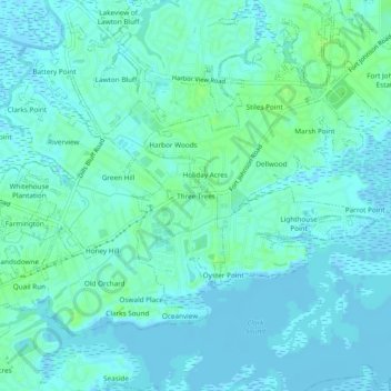 Mapa topográfico Three Trees, altitude, relevo