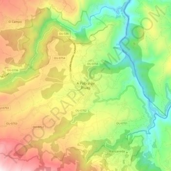 Mapa topográfico A Pobra de Trives, altitude, relevo