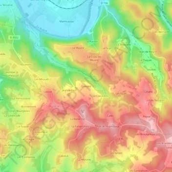 Mapa topográfico Gravard, altitude, relevo
