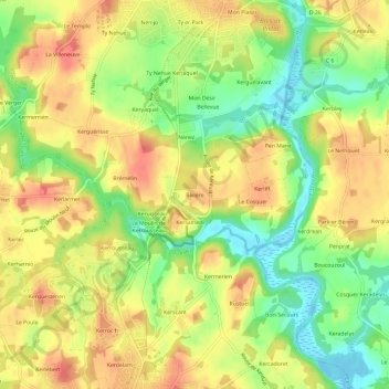 Mapa topográfico Bivière, altitude, relevo