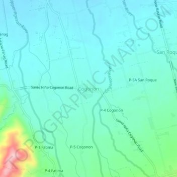 Mapa topográfico Cogonon, altitude, relevo