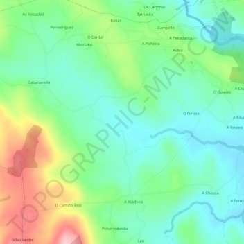 Mapa topográfico Belesar, altitude, relevo
