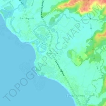 Mapa topográfico Amungan, altitude, relevo