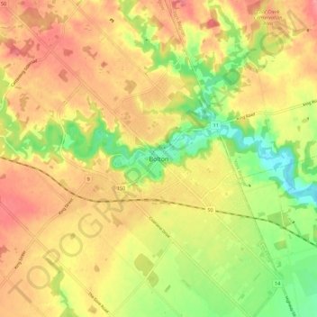 Mapa topográfico Bolton, altitude, relevo