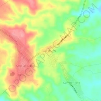 Mapa topográfico Srimulyo, altitude, relevo