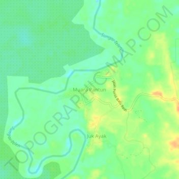 Mapa topográfico Muara Pantun, altitude, relevo