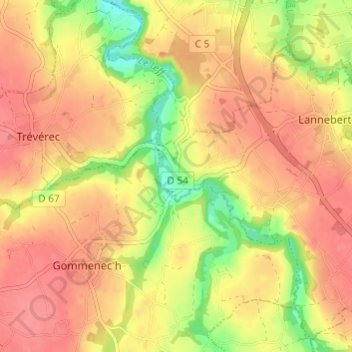 Mapa topográfico Traou Goaziou, altitude, relevo