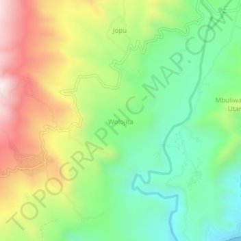 Mapa topográfico Wolojita, altitude, relevo