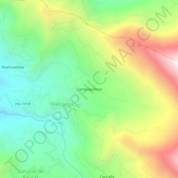 Mapa topográfico Llanquipampa, altitude, relevo