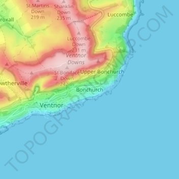 Mapa topográfico Bonchurch, altitude, relevo