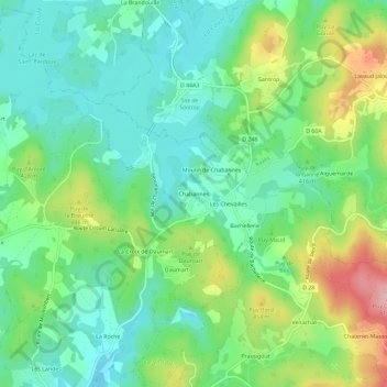 Mapa topográfico Chabannes, altitude, relevo