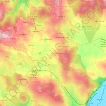 Mapa topográfico Lasserre, altitude, relevo
