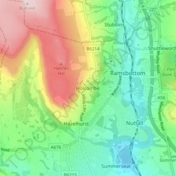 Mapa topográfico Holcombe, altitude, relevo