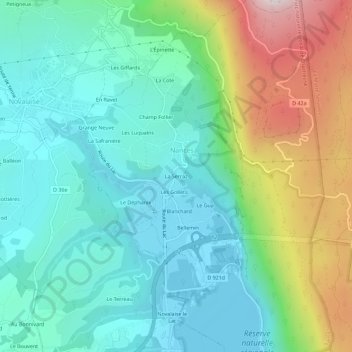 Mapa topográfico La Serraz, altitude, relevo