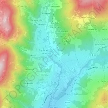 Mapa topográfico Les Biolles, altitude, relevo