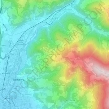 Mapa topográfico Hintergumitsch, altitude, relevo