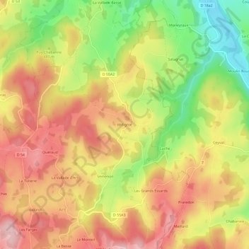 Mapa topográfico Védignat, altitude, relevo