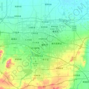 Mapa topográfico 潍坊市, altitude, relevo