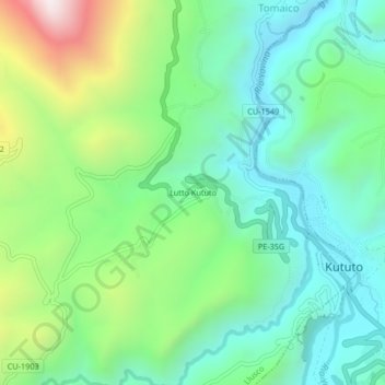 Mapa topográfico Lutto Kututo, altitude, relevo