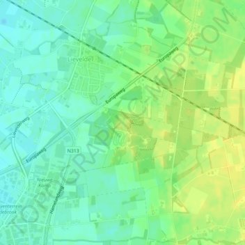 Mapa topográfico Engelse Schans, altitude, relevo