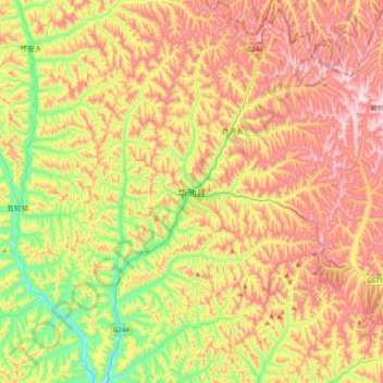 Mapa topográfico 华池县, altitude, relevo