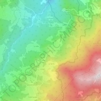 Mapa topográfico Boccassuolo, altitude, relevo