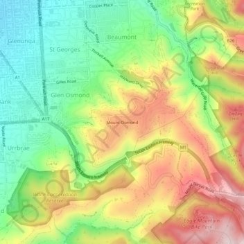 Mapa topográfico Mount Osmond, altitude, relevo