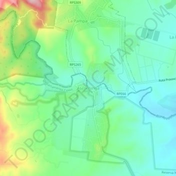 Mapa topográfico Ascochinga, altitude, relevo