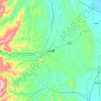 Mapa topográfico Tabuk, altitude, relevo